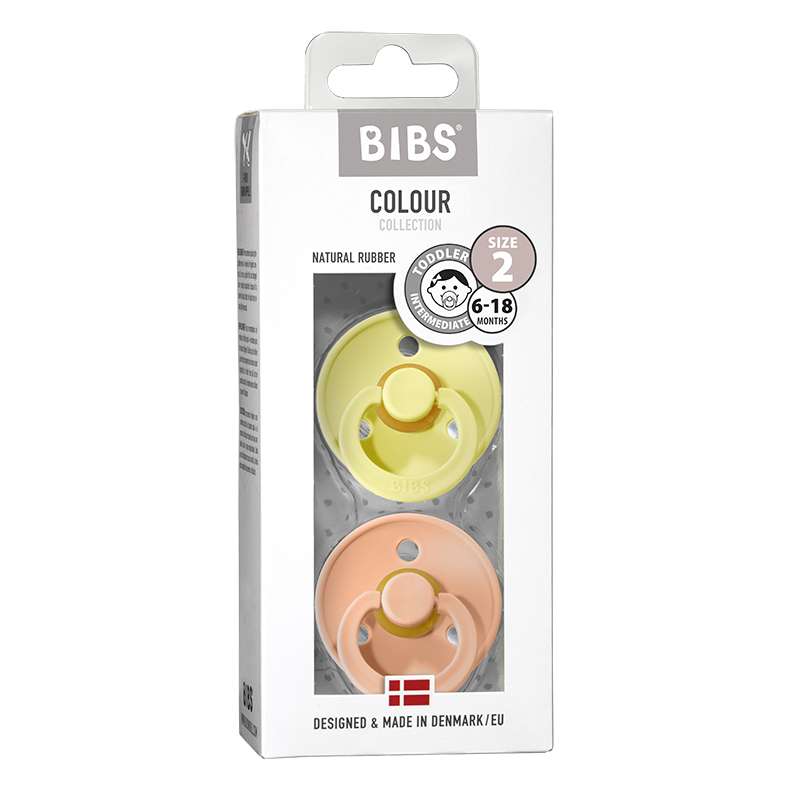 Bibs Round Colour Pacifier - 2-Pack - sz. 2 - natural rubber - GLOW - Iron/Baby Blue 