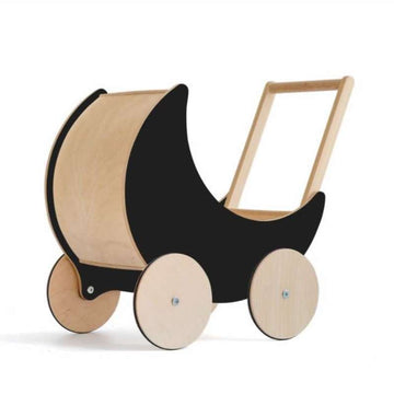 Ooh Noo Carrito de muñecas en forma de luna de madera con efecto de pizarra - negro 