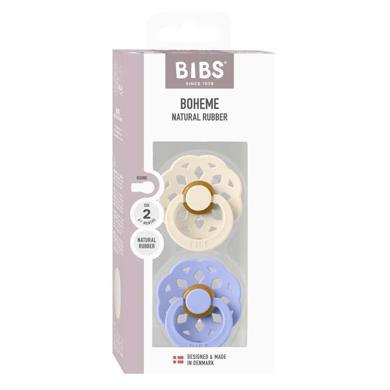 BIBS Okrągła bohema smoczek - 2-pak - roz. 2 - kauczuk naturalny - Ivory/Hush 