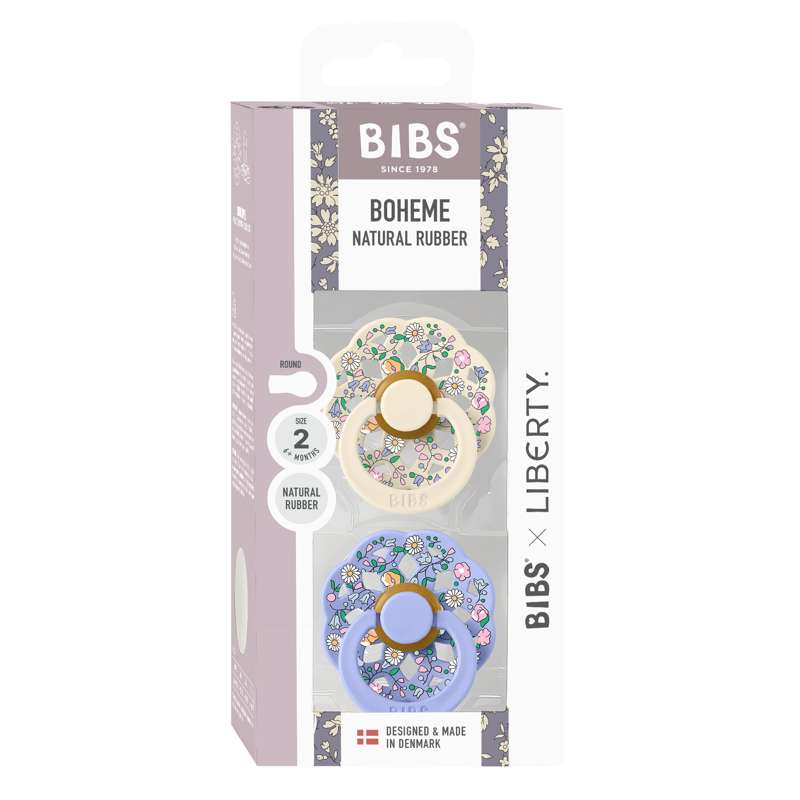 BIBS Okrągły boho smoczek - 2-pak - roz. 2 - kauczuk naturalny - Liberty - Chloe Meadow/Ivory Mix 