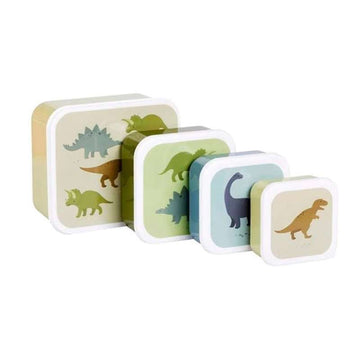 A Little Lovely Company Lunch box - and Snack box set - 4 pcs. - Dinosaur - Olive 