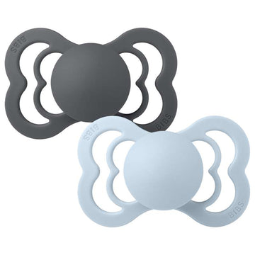 BIBS Symmetrisch Supreme Schnuller - 2er-Pack - Gr. 2 - Naturgummi - Iron/Baby Blue