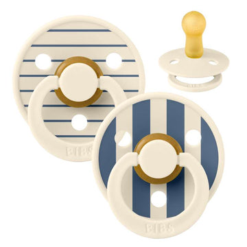 Bibs Ronde Colour Fopspeen - 2-Pak - mt. 2 - natuurrubber - Studio - Pin - Ivoor/Staalblauw 