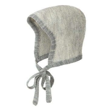 Disana Knitted Hat with Ties - Merino Wool - Gray/Natural 