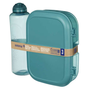 Sistema Ocean Bound Lunch Box and Water Bottle - Ribbon Lunch To Go - 1.1L - Teal Stone 