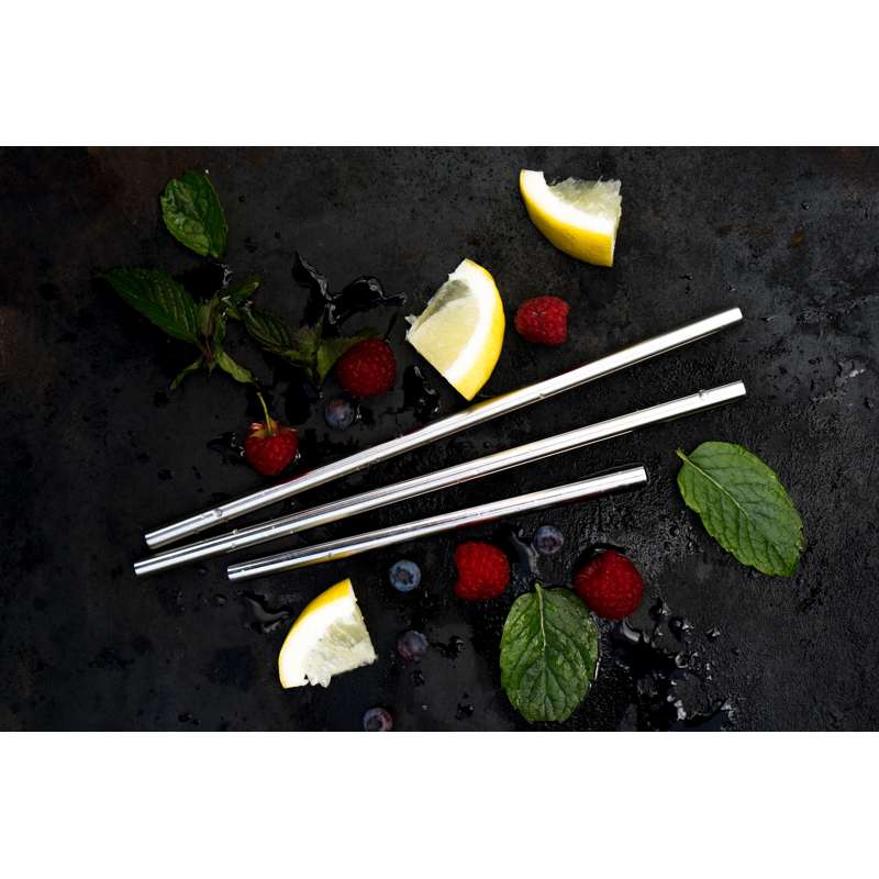 Pulito SteelStraw Stainless Steel Straws with Brush - 4-Pack - Straight - 22 cm/8mm. 