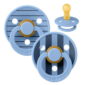 Sucette Bibs Rond Colour - 2-Pak - t. 2 - caoutchouc naturel - Studio - Épingle - Bleu ciel/Bleu ciel 