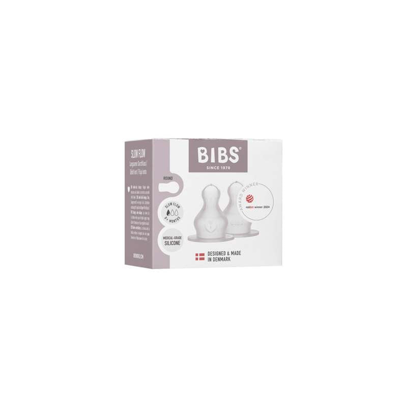 BIBS Μπουκάλι - Αξεσουάρ - Θηλή - Σιλικόνη/Στρογγυλή - 2-Πακέτο - Αργή Ροή 
