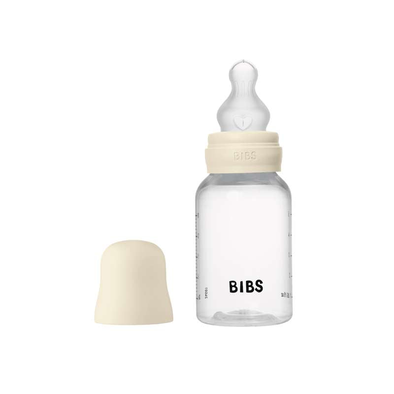 BIBS Fľaša - Sada na kŕmenie - Plast - Silikón/Pomalý prietok/Kruhová - 150 ml. - Slonovinová 