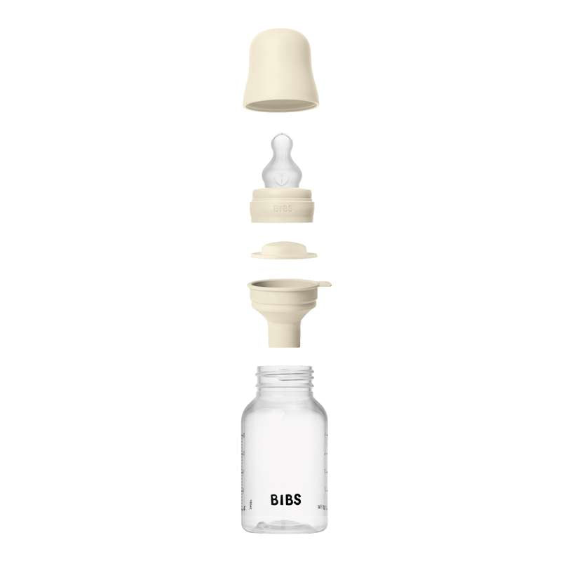 BIBS Flaske - Smokkeflaskesett - Plast - Silikon/Sakte Flyt/Rund - 150 ml. - Elfenben 