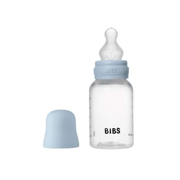 BIBS Fľaša - Sada cumlíkovej fľaše - Plast - Silikón/Pomalý prietok/Kruhová - 150 ml. - Nebeská modrá 