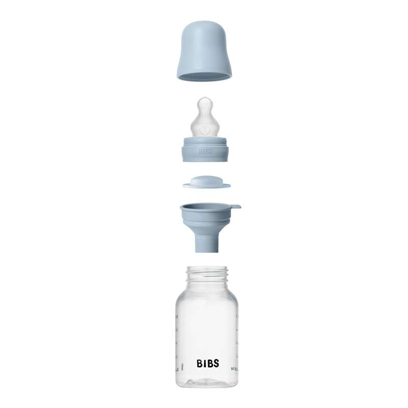 BIBS Láhev - Sada na dudlík - Plast - Silikon/Pomalý tok/Kulatý - 150 ml. - Baby Blue 