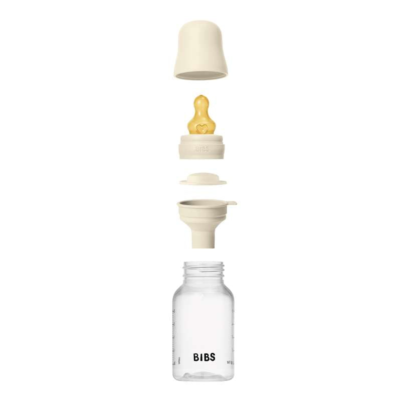 BIBS Flasche - Sauger-Set - Plastik - Latex/Langsame Fluss/Rund - 150 ml. - Elfenbein 