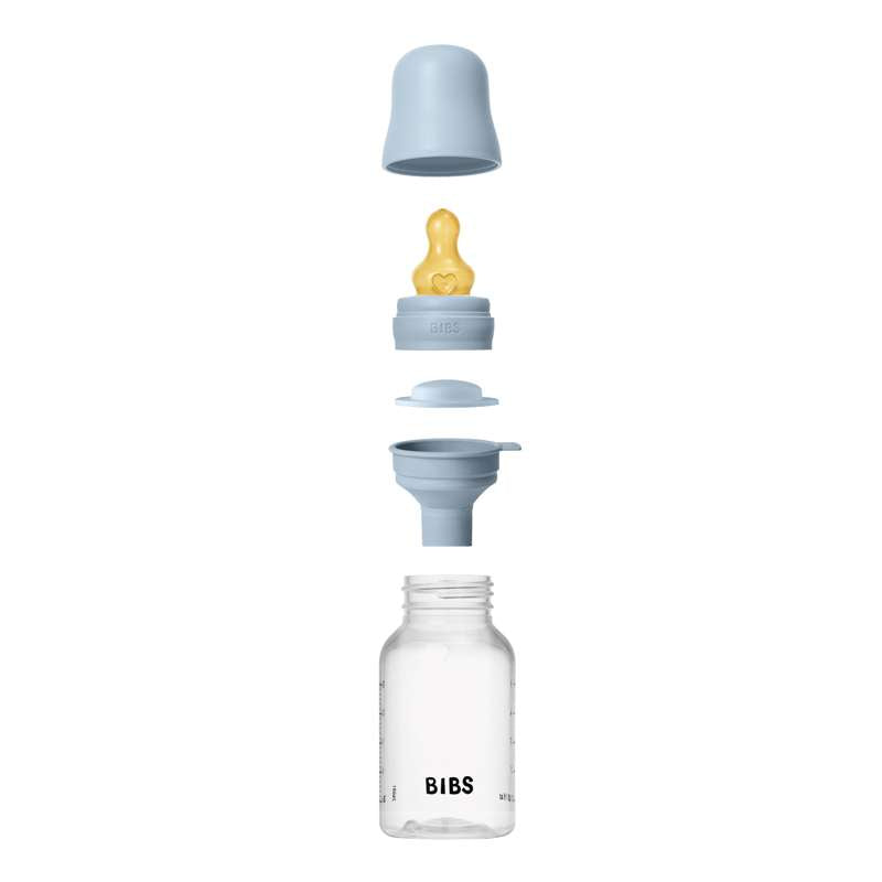 BIBS Flaske - Sutteflaskesett - Plast - Lateks/Sakte Flyt/Rund - 150 ml. - Baby Blå 