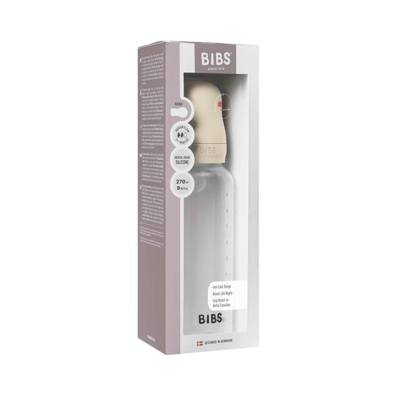 BIBS Flasche - Sauger-Set - Plastik - Silikon/Mittlerer Fluss/Rund - 270 ml. - Elfenbein 