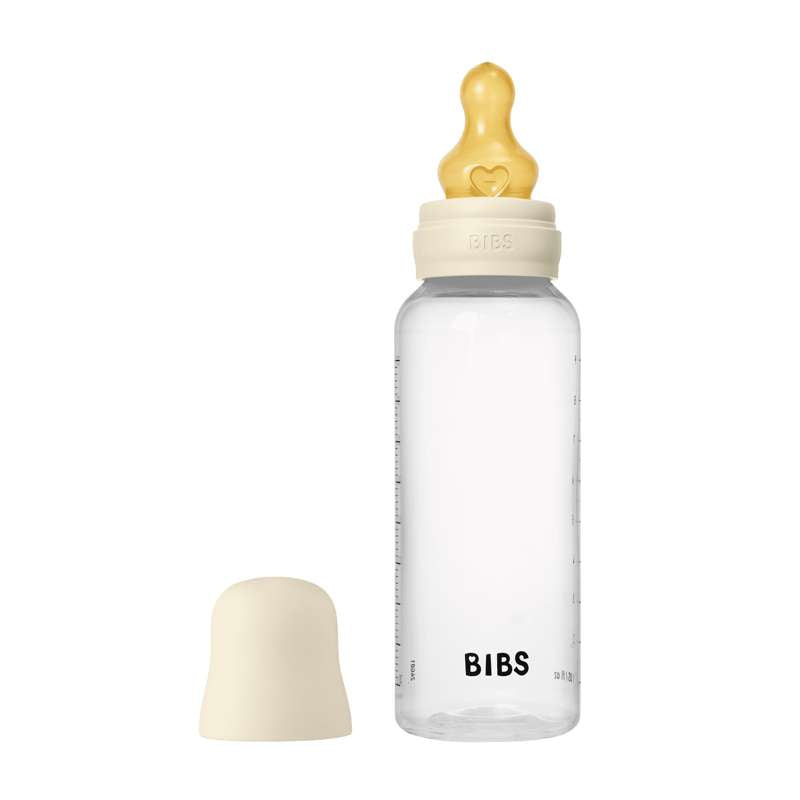 BIBS Fľaša - Sada na kŕmenie - Plast - Latex / Stredný prietok / Guľatý - 270 ml. - Slonovinová 