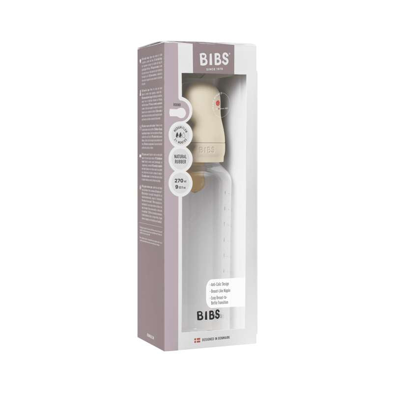 BIBS Flaske - Sutteflaskesett - Plast - Lateks/Medium Flow/Rund - 270 ml. - Elfenben 