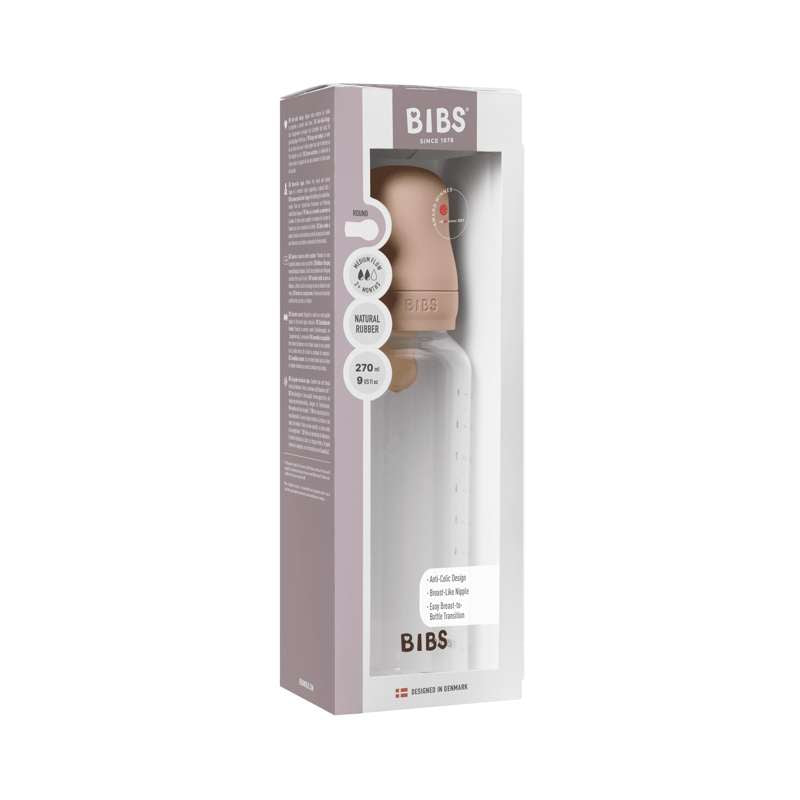 BIBS Flaske - Småflaskesett - Plast - Lateks/Medium Flow/Rund - 270 ml. - Blush 