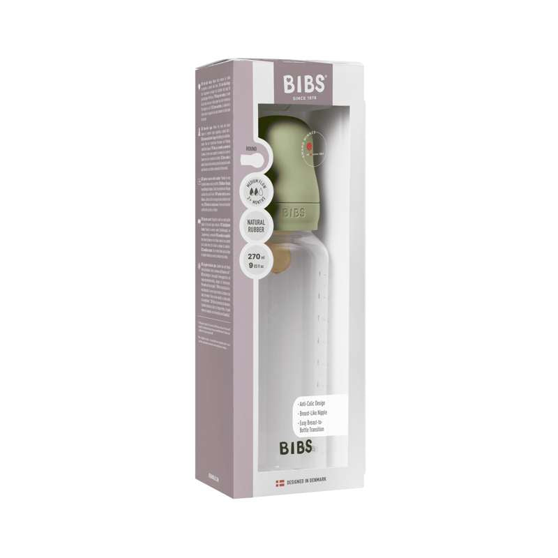BIBS Bottle - Teat Bottle Set - Plastic - Latex/Medium Flow/Round - 270 ml. - Sage 