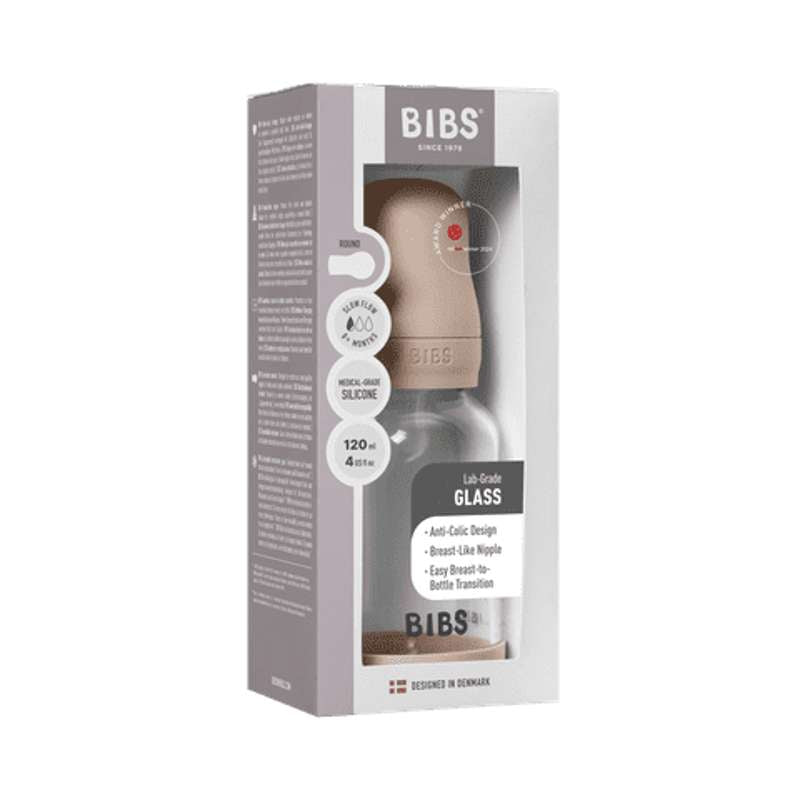 BIBS Bottle - Sutteflaskesæt - Glas - Silikone/Slow Flow/Rund - 120 ml. - Blush