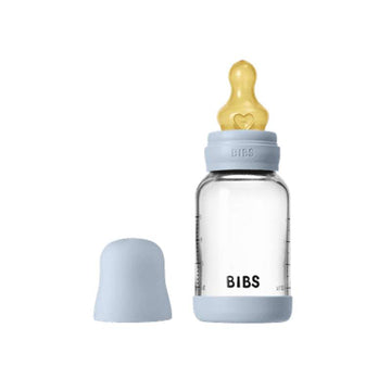 BIBS Bottle - Sutteflaskesæt - Glas - Latex/Slow Flow/Rund - 120 ml. - Baby Blue