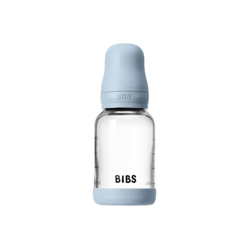 BIBS Bottle - Sutteflaskesæt - Glas - Latex/Slow Flow/Rund - 120 ml. - Baby Blue