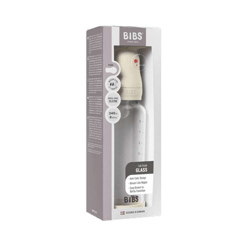 BIBS Bottle - Sutteflaskesæt - Glas - Silikone/Medium Flow/Rund - 240 ml. - Ivory