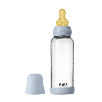 BIBS Butelka - Zestaw butelek do karmienia - Szkło - Lateks/Średni przepływ/Okrągły - 240 ml. - Baby Blue 