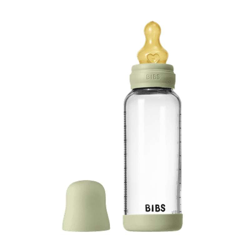 BIBS Bottiglia - Set di biberon - Vetro - Lattice/Flusso Medio/Rotondo - 240 ml. - Salvia 