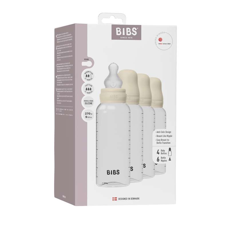 BIBS Láhev - Sada na dudlík - 4 ks. - Plast - Silikon - 270 ml. - Slonová kost 