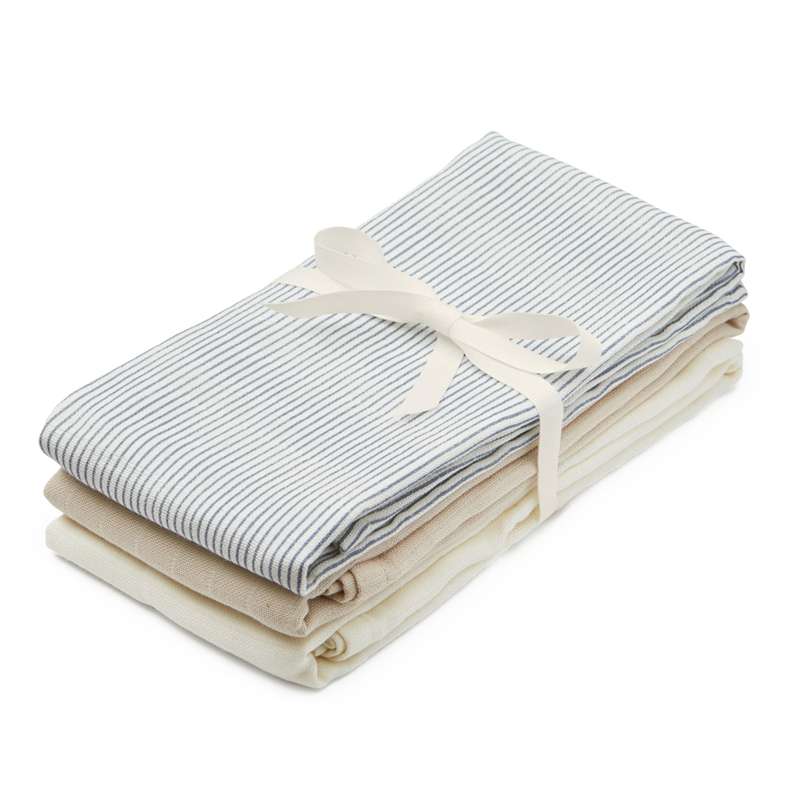 Cam Cam Copenhagen Pânză de stofă - 3-pachet - GOTS - Mix dungi clasice albastru/pralină/cremă albă 