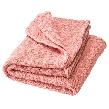 Disana Knitted Baby Blanket - Merino Wool - 80x100 cm. - Soft Pink 