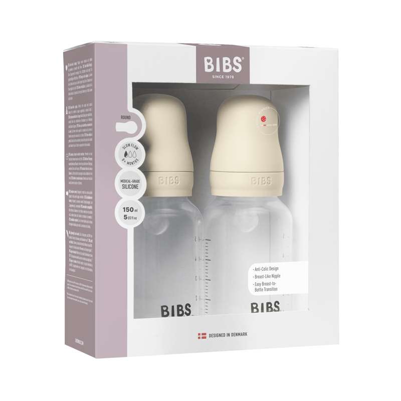 BIBS Flasche - Sauger-Set - Plastik - Silikon/Langsame Fließgeschwindigkeit/Rund - 150 ml. - 2er-Pack - Elfenbein 