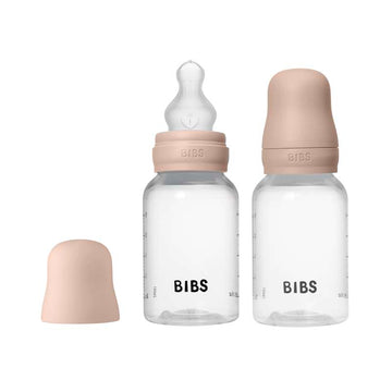 BIBS Steklenička - komplet stekleničk za dojenje - plastika - 2-pack - silikon/počasen pretok/krožen - 150 ml - Blush 