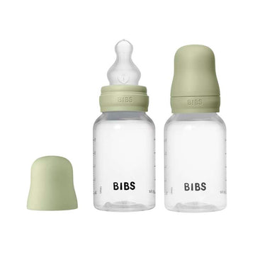 BIBS Fľaša - súprava detských fliaš na kŕmenie - plast - 2-bal. - silikón/pomalý prietok/okrúhla - 150 ml - Sage 