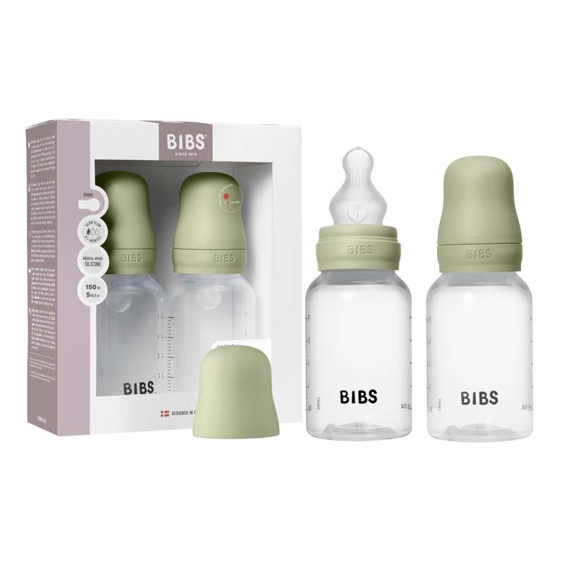 BIBS Bottiglia - Set di biberon - Plastica - confezione da 2 - Silicone/Flusso lento/Rotonda - 150ml - Sage 
