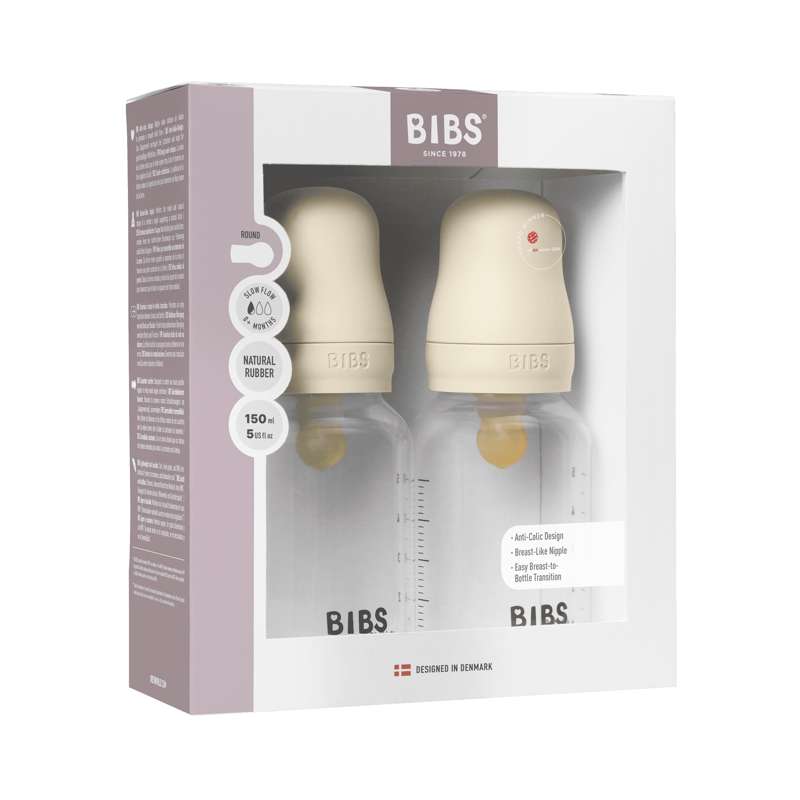 BIBS Flasche - Sauger-Set - Plastik - Latex/Langsame Fluss/Rund - 150 ml. - 2er-Pack - Elfenbein 