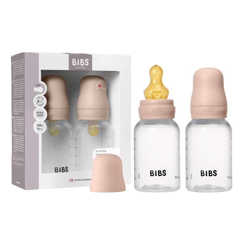 BIBS Biberon - Set di biberon - Plastica - Confezione da 2 - gomma naturale/Flusso lento/Rotonda - 150ml - Blush 