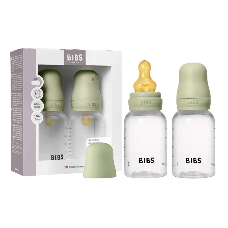 BIBS Bottiglia - Set di biberon - Plastica - confezione da 2 - gomma naturale/Flusso lento/Tondo - 150 ml - Sage 