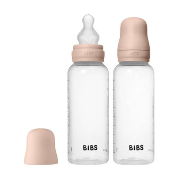 BIBS Fľaša - sada dojčenských fliaš - plast - 2-balenie - silikón/medium flow/okrúhla - 270 ml - Blush 