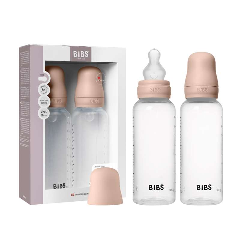BIBS Biberon - Set di biberon - Plastica - confezione da 2 - Silicone/Flusso medio/Tondo - 270 ml - Blush 