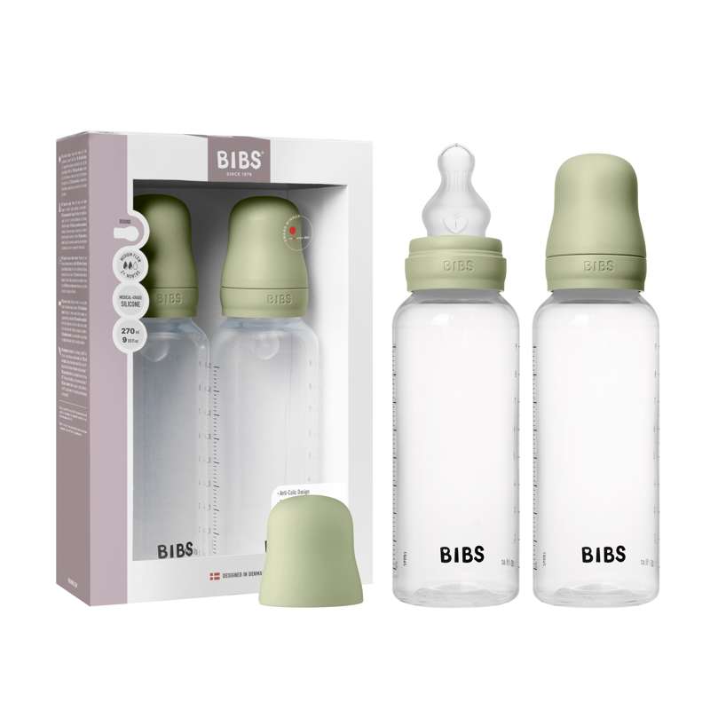 BIBS Bottiglia - Set di biberon - Plastica - confezione da 2 - Silicone/Flusso medio/Tonda - 270ml - Salvia 