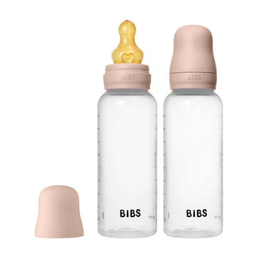BIBS Bočica - Set bočica za hranjenje - Plastika - 2-pakiranje - prirodni kaučuk/Srednji protok/Okrugla - 270ml - Blush 
