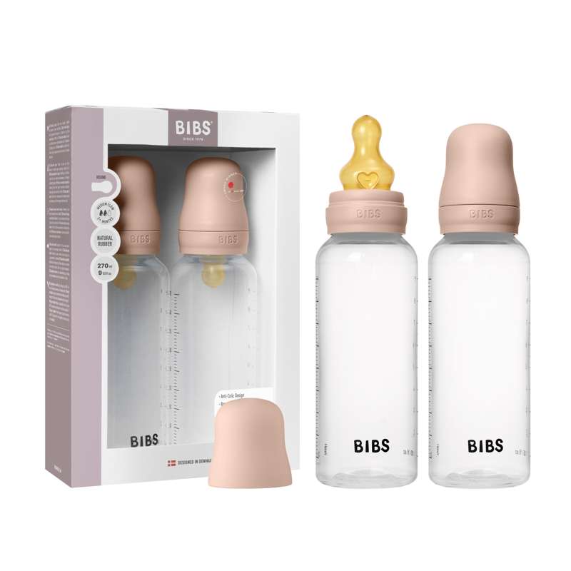 BIBS Bottiglia - Set di biberon - Plastica - Confezione da 2 - gomma naturale/Flusso medio/Tondo - 270 ml - Blush 