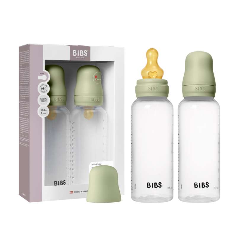 BIBS Bottiglia - Set di biberon - Plastica - confezione da 2 - gomma naturale/Flusso medio/Tondo - 270 ml - Sage 