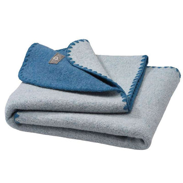 Disana Double-Sided Baby Blanket - Merino Wool - 80x100 cm. - Dove Blue/Natural 