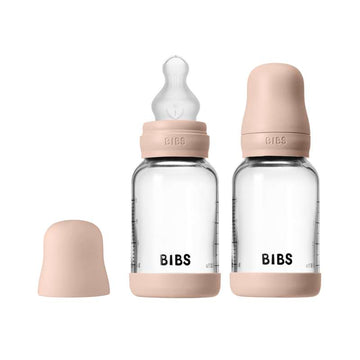 BIBS Steklenička - komplet stekleničk za hranjenje dojenčka - steklo - 2-pack - silikon/počasen pretok/okrogla - 120 ml - Blush 