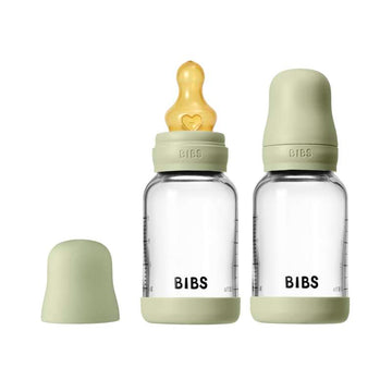 BIBS Бутилка - Комплект шишета за хранене - Стъкло - 2 броя - естествен каучук/Бавен поток/Кръгла - 120 мл - Sage 