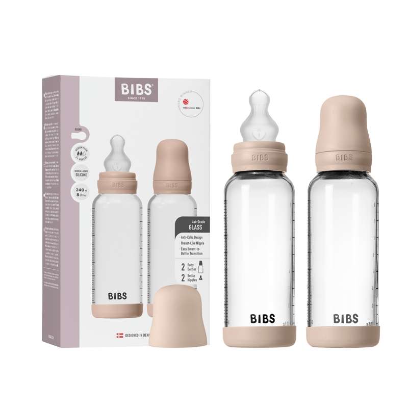 BIBS Bottle - Feeding bottle set - Glass - 2-pack - Silicone/Slow Flow/Round - 240ml - Blush 