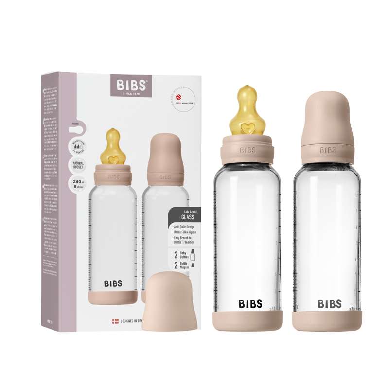 BIBS Pullo - Tuttipullosetti - Lasi - 2-pack - luonnonkumi/Slow Flow/Round - 240 ml - Blush 